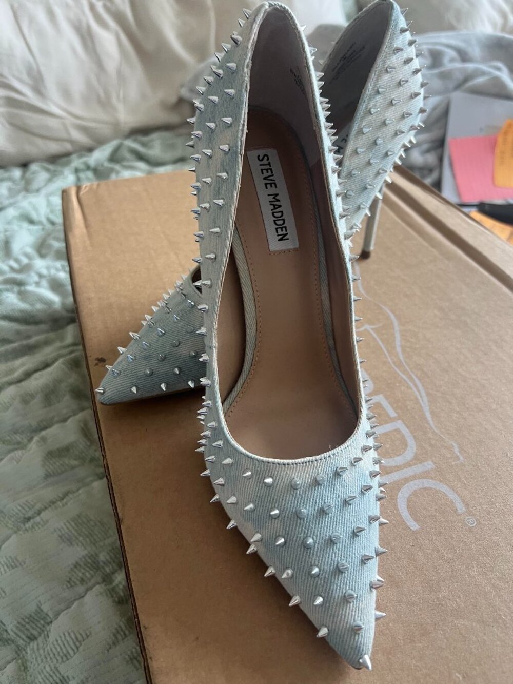 Steve Madden Vala Spike Denim Heels Brand New Size 9